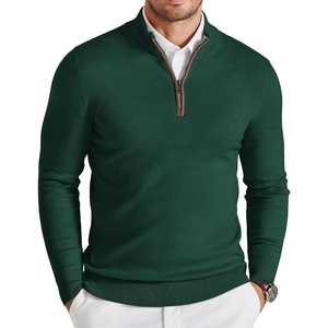 COOFANDY Mens Quarter Zip Sweater Casual Slim Fit Mock Neck Knit Pullover(Dark Green)