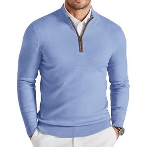 COOFANDY Mens Quarter Zip Sweater Casual Slim Fit Mock Neck Knit Pullover(Light Blue)