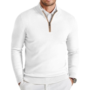 COOFANDY Mens Quarter Zip Sweater Casual Slim Fit Mock Neck Knit Pullover(White)