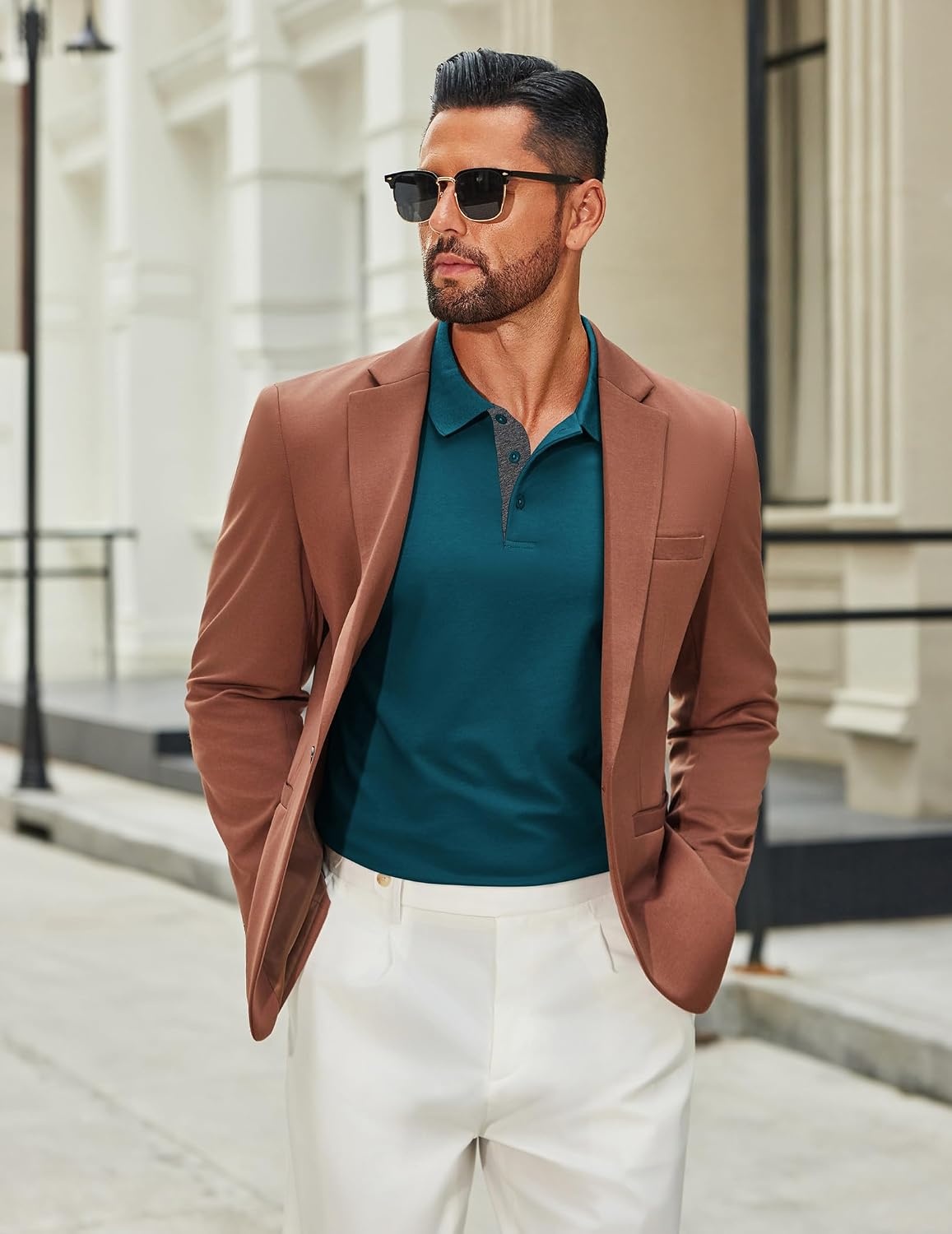 image:imageCOOFANDY Mens Long Sleeve Polo Shirts Cotton Collared Shirts Casual Business Polo Classic Golf T ShirtsLake Green