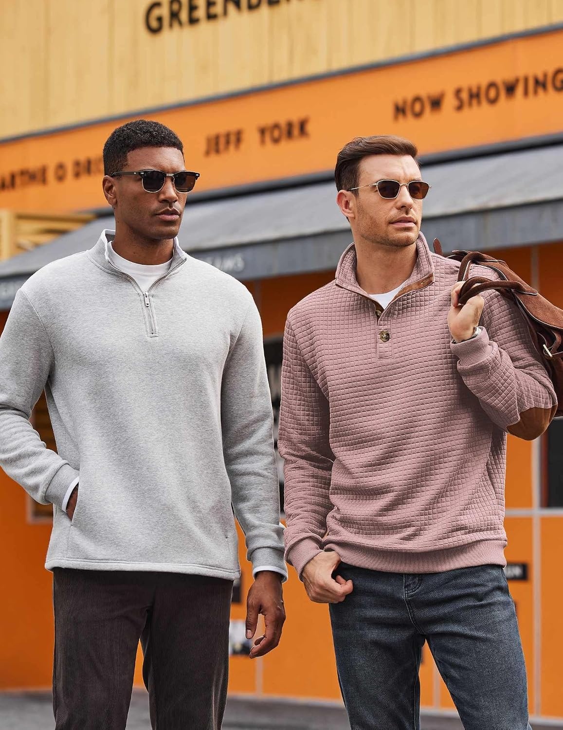 image:imageCOOFANDY Mens Quarter Button Sweatshirt Long Sleeve Pullover Waffle Casual Stand Collar SweaterDusty Pink