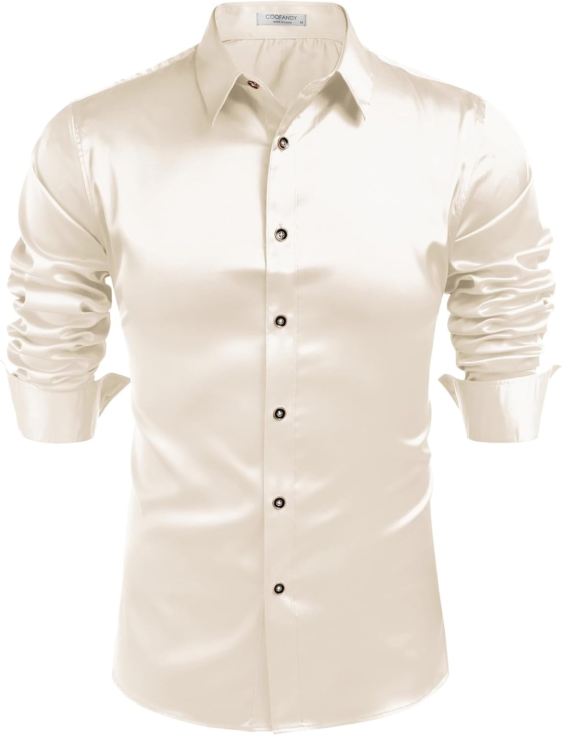 image:imageCOOFANDY Mens Satin Dress Shirts Long Sleeve Shiny Button Down ShirtBeige