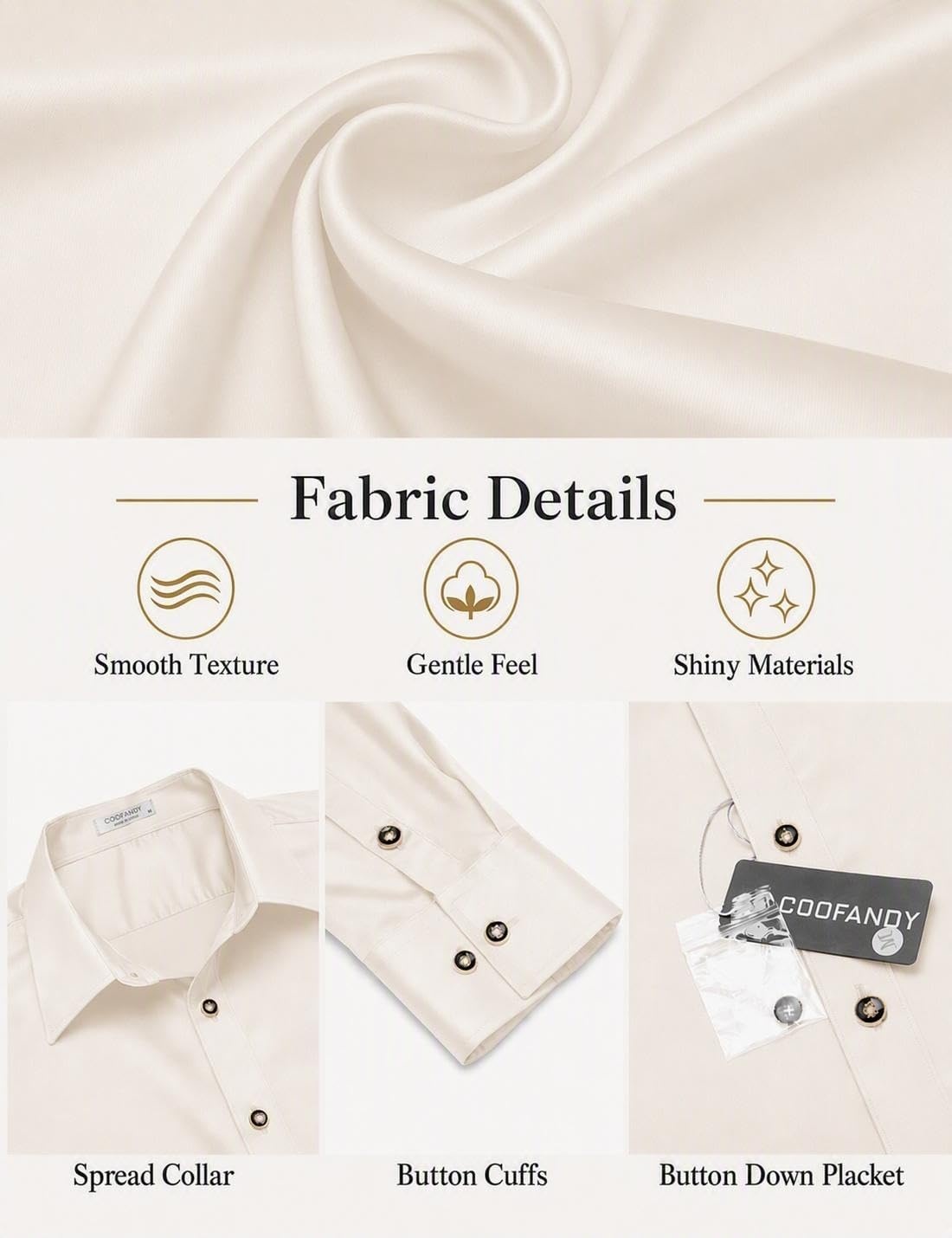 image:imageCOOFANDY Mens Satin Dress Shirts Long Sleeve Shiny Button Down ShirtBeige