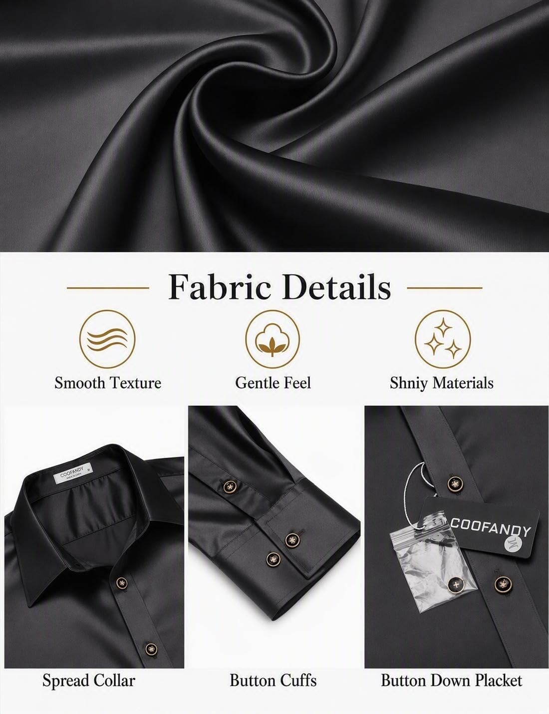 image:imageCOOFANDY Mens Satin Dress Shirts Long Sleeve Shiny Button Down ShirtBlack