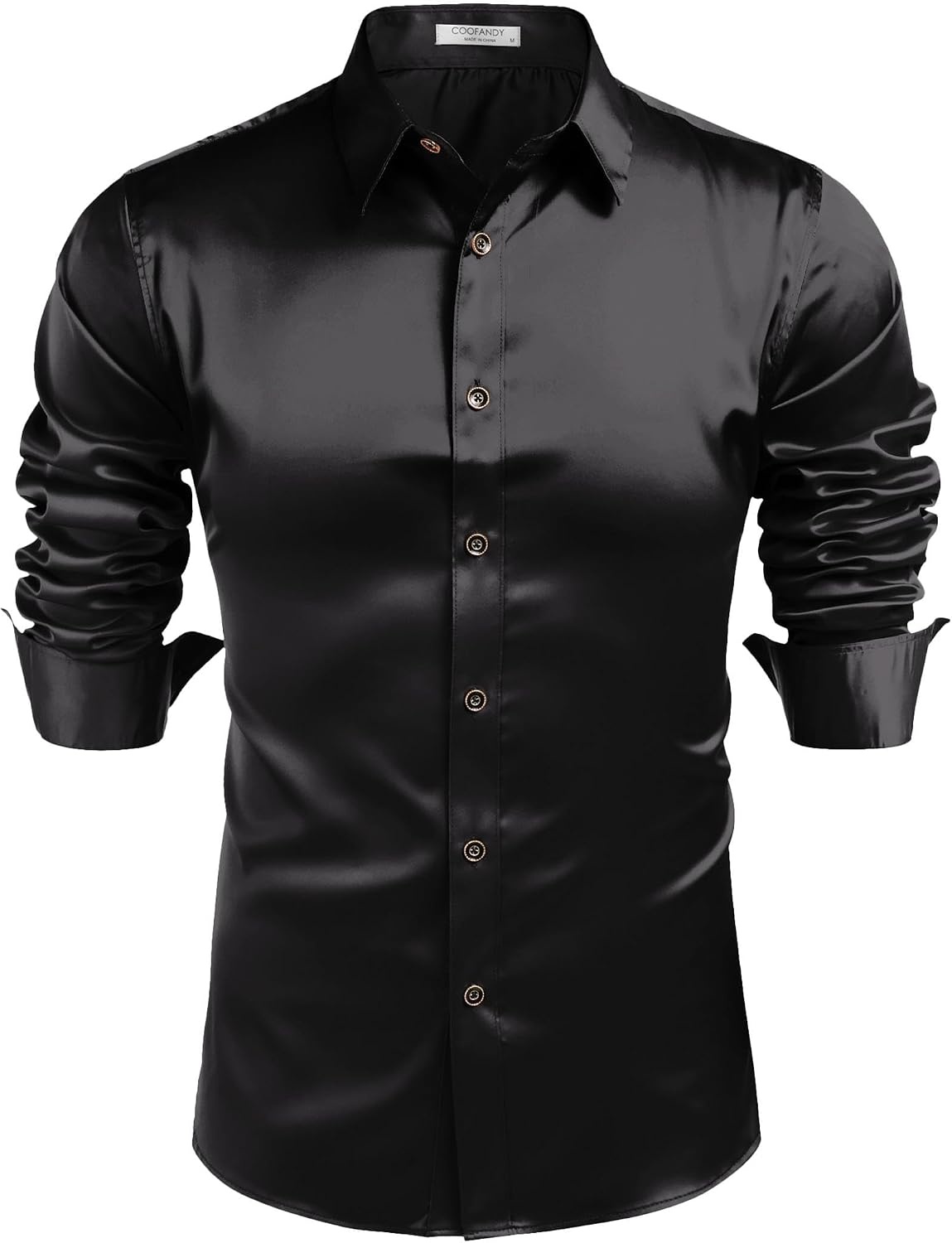 image:imageCOOFANDY Mens Satin Dress Shirts Long Sleeve Shiny Button Down ShirtBlack