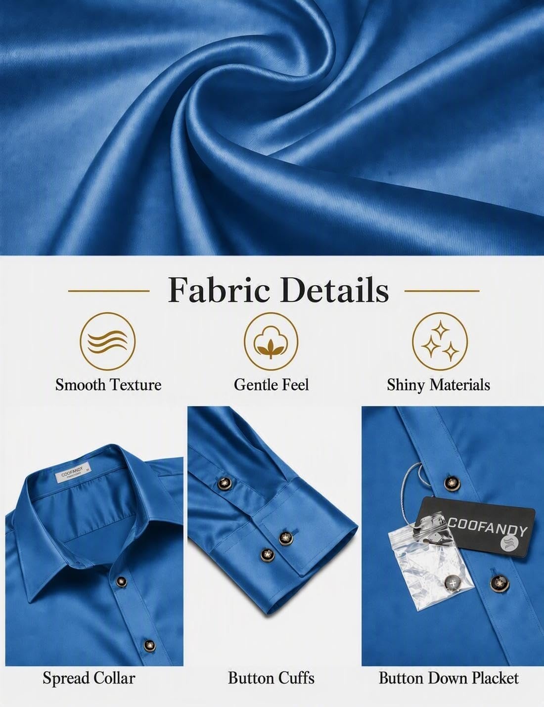 image:imageCOOFANDY Mens Satin Dress Shirts Long Sleeve Shiny Button Down ShirtDark Blue