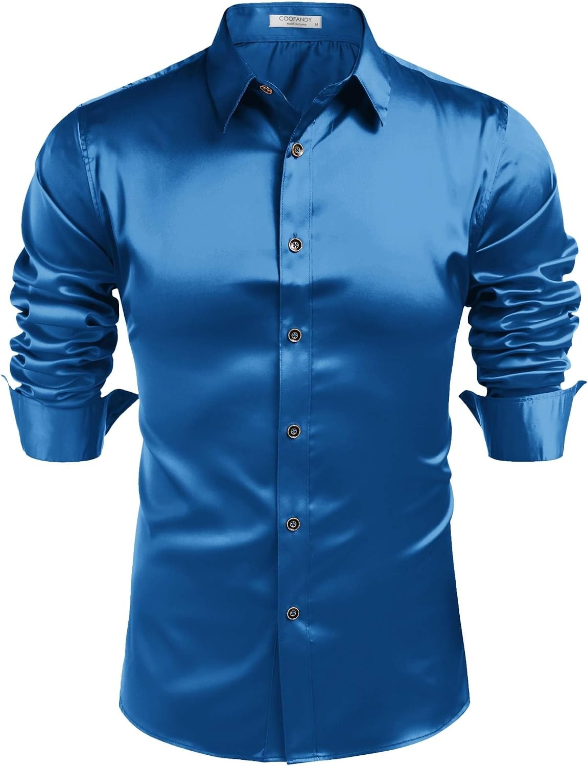 image:imageCOOFANDY Mens Satin Dress Shirts Long Sleeve Shiny Button Down ShirtDark Blue