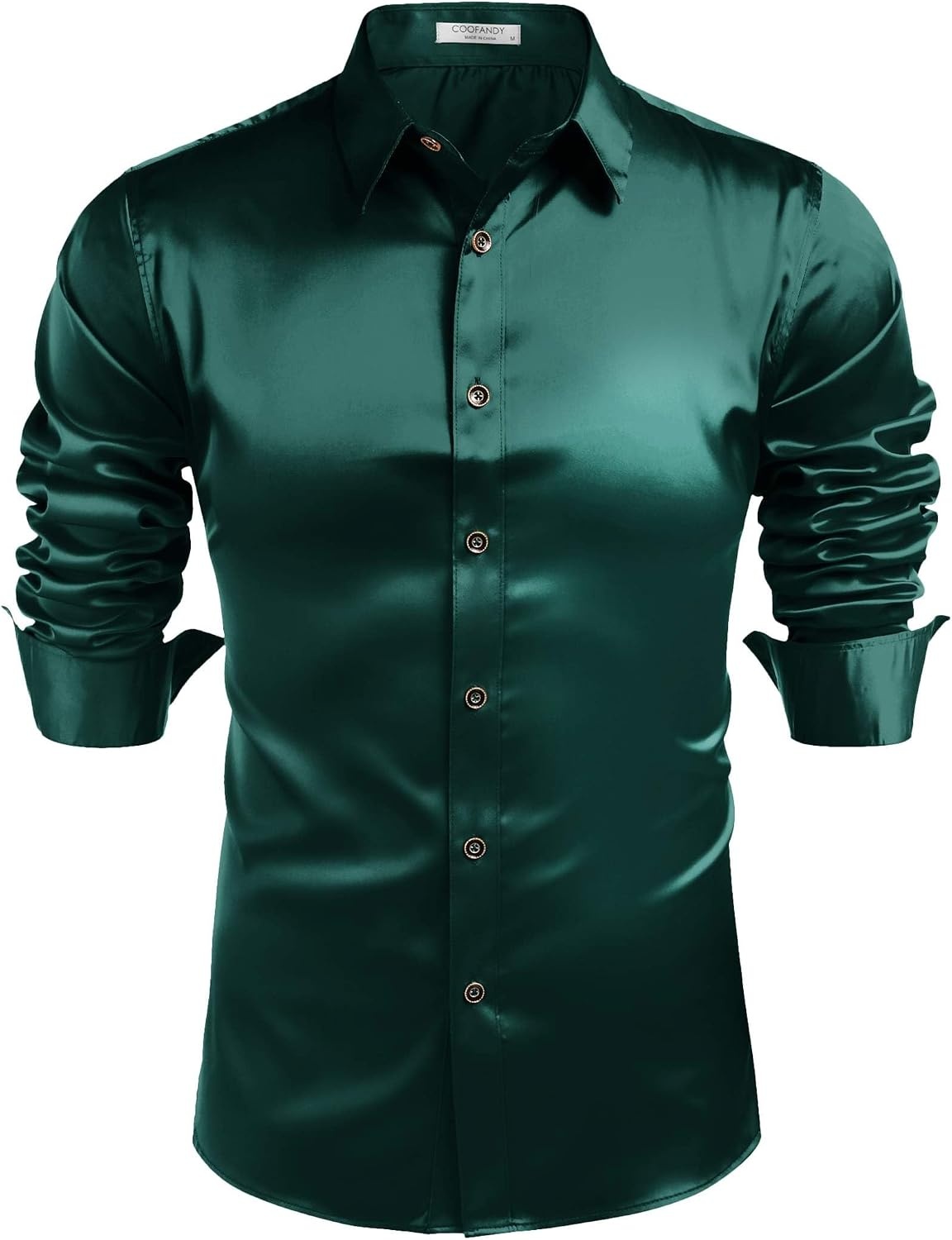 image:imageCOOFANDY Mens Satin Dress Shirts Long Sleeve Shiny Button Down ShirtGreen