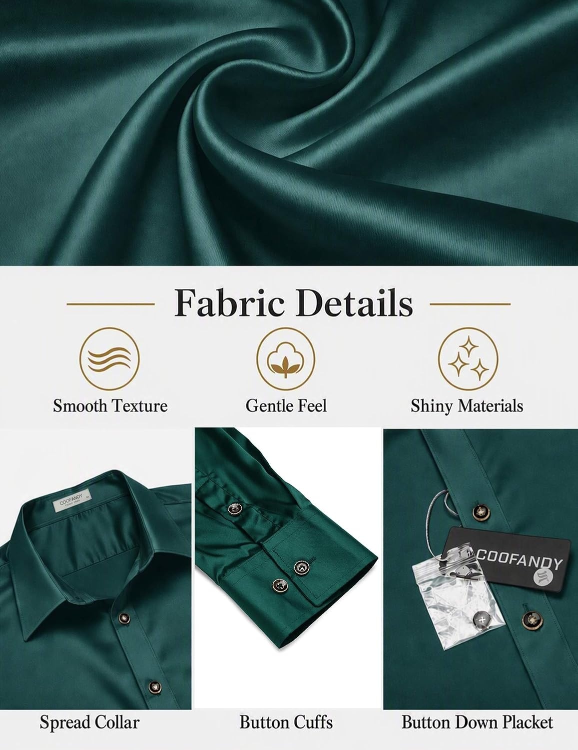 image:imageCOOFANDY Mens Satin Dress Shirts Long Sleeve Shiny Button Down ShirtGreen