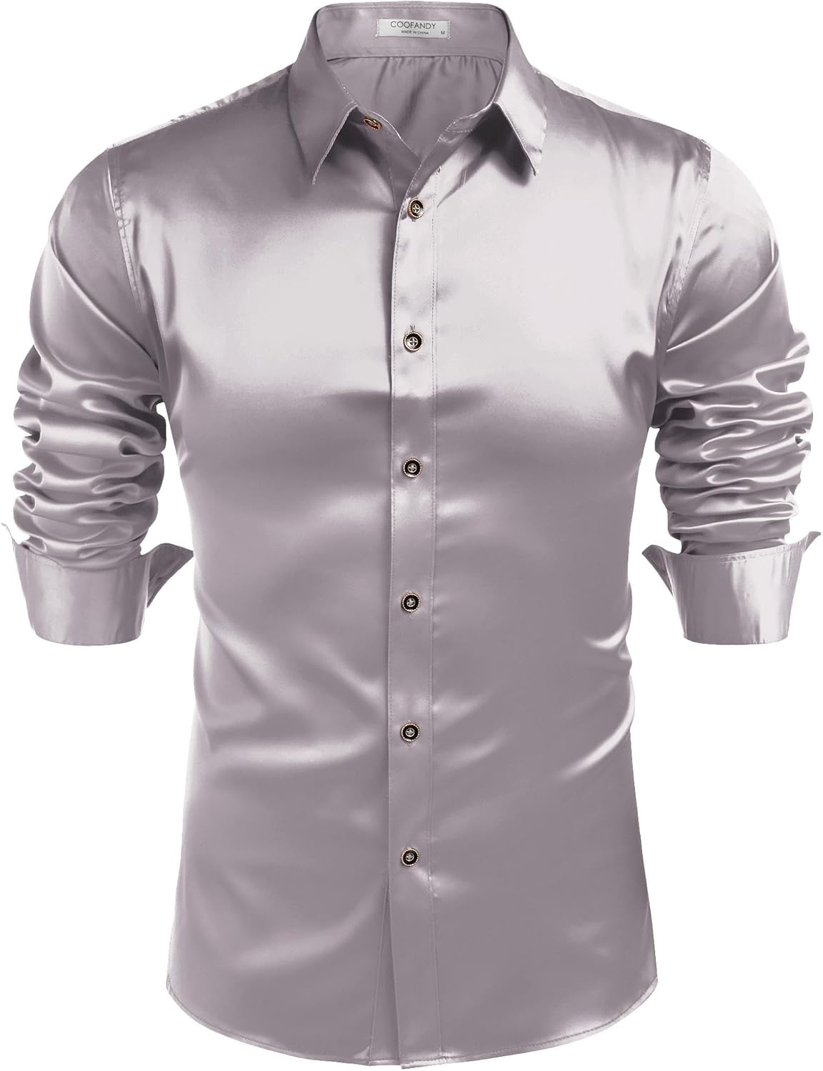 image:imageCOOFANDY Mens Satin Dress Shirts Long Sleeve Shiny Button Down ShirtLight Gray