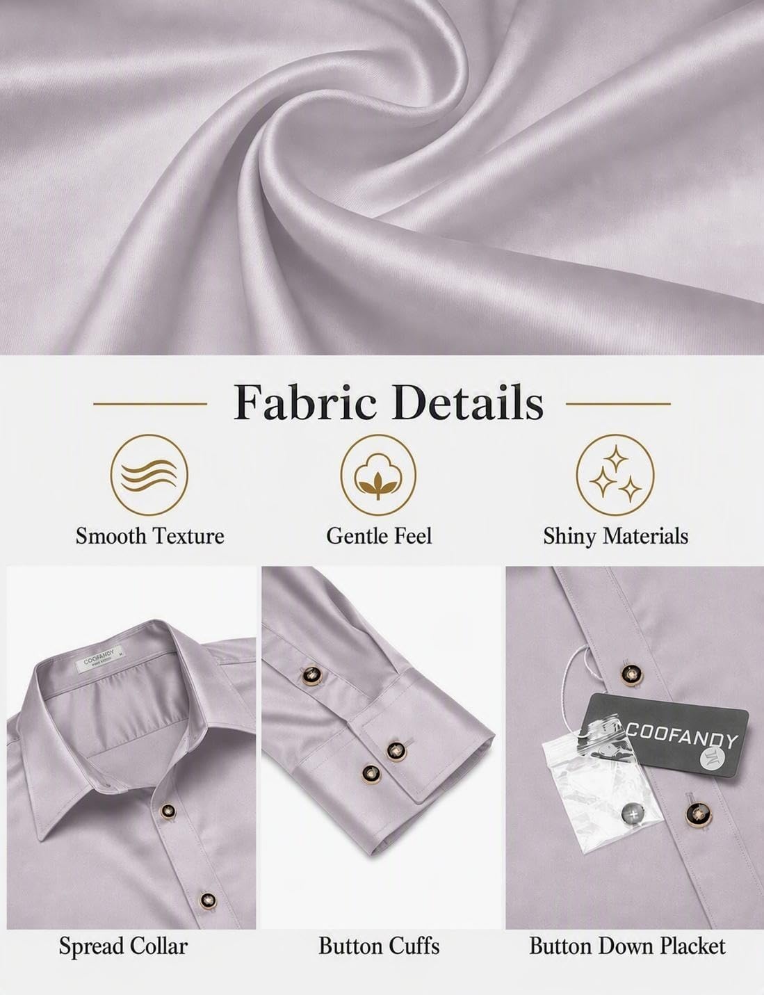 image:imageCOOFANDY Mens Satin Dress Shirts Long Sleeve Shiny Button Down ShirtLight Gray