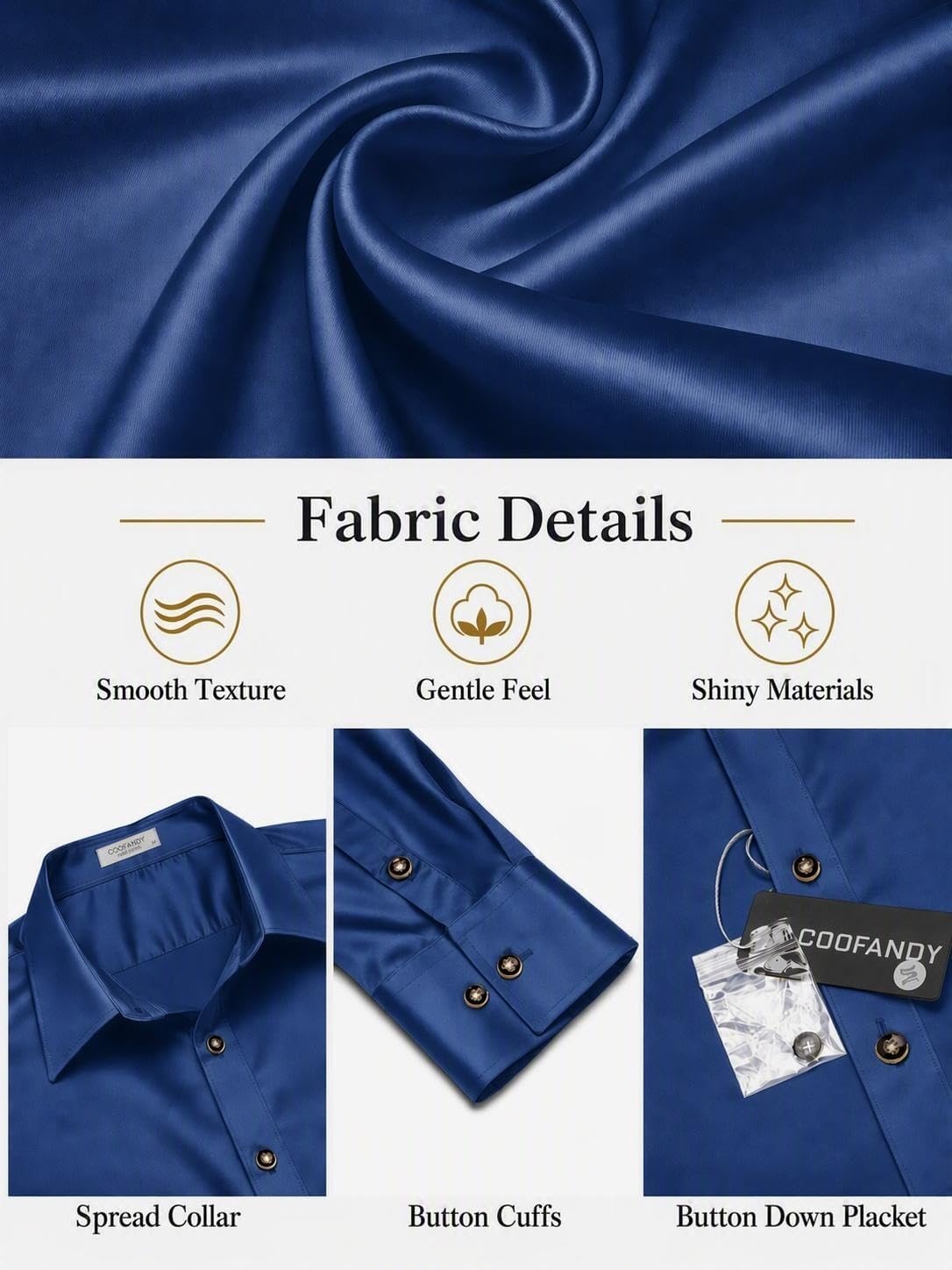 image:imageCOOFANDY Mens Satin Dress Shirts Long Sleeve Shiny Button Down ShirtNavy Blue