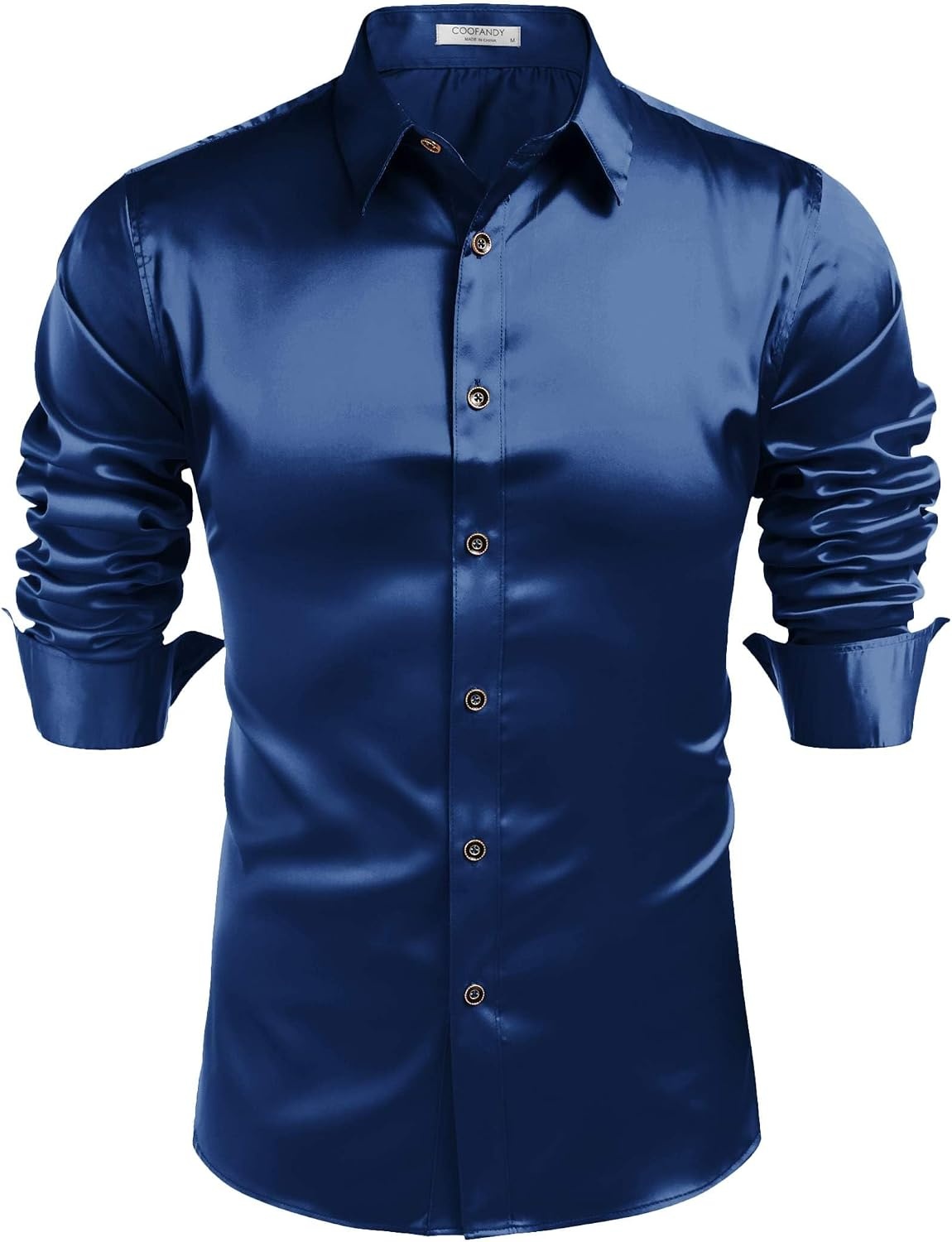 image:imageCOOFANDY Mens Satin Dress Shirts Long Sleeve Shiny Button Down ShirtNavy Blue