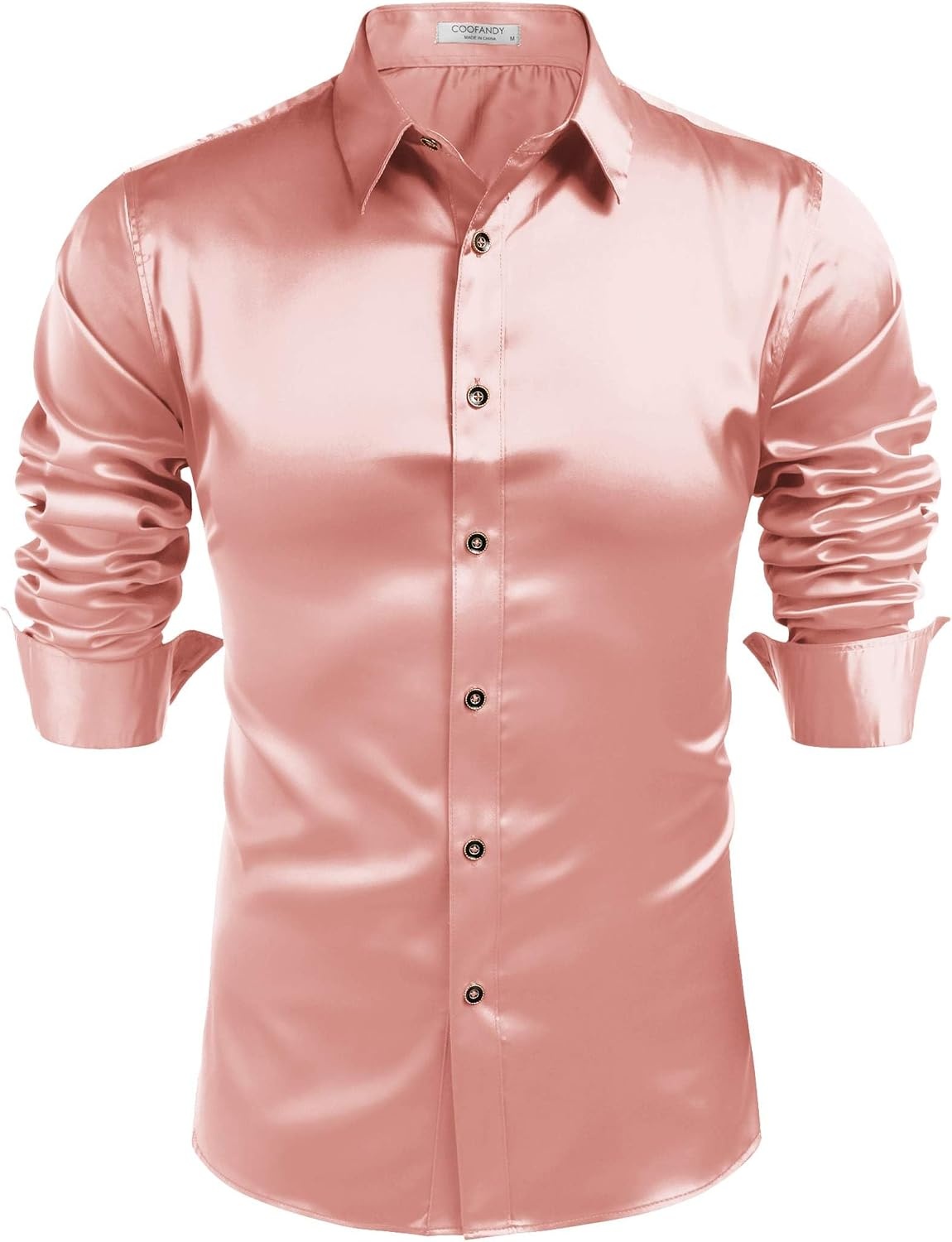 image:imageCOOFANDY Mens Satin Dress Shirts Long Sleeve Shiny Button Down ShirtPink
