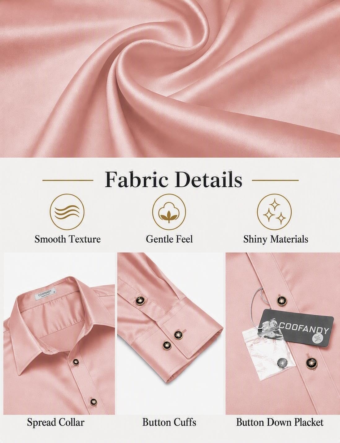 image:imageCOOFANDY Mens Satin Dress Shirts Long Sleeve Shiny Button Down ShirtPink