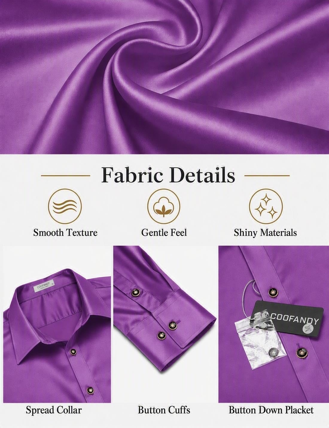 image:imageCOOFANDY Mens Satin Dress Shirts Long Sleeve Shiny Button Down ShirtPurple