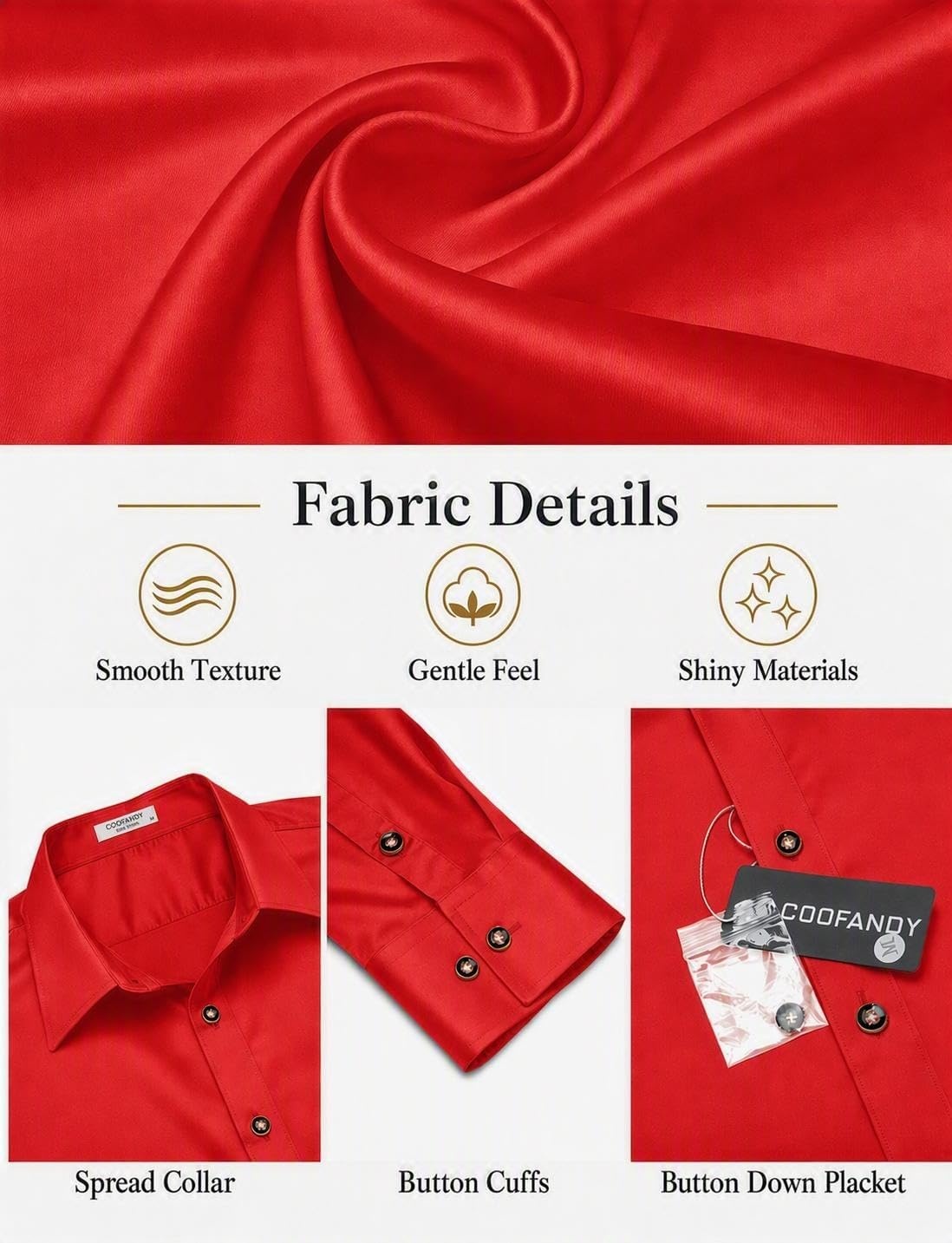 image:imageCOOFANDY Mens Satin Dress Shirts Long Sleeve Shiny Button Down ShirtRed