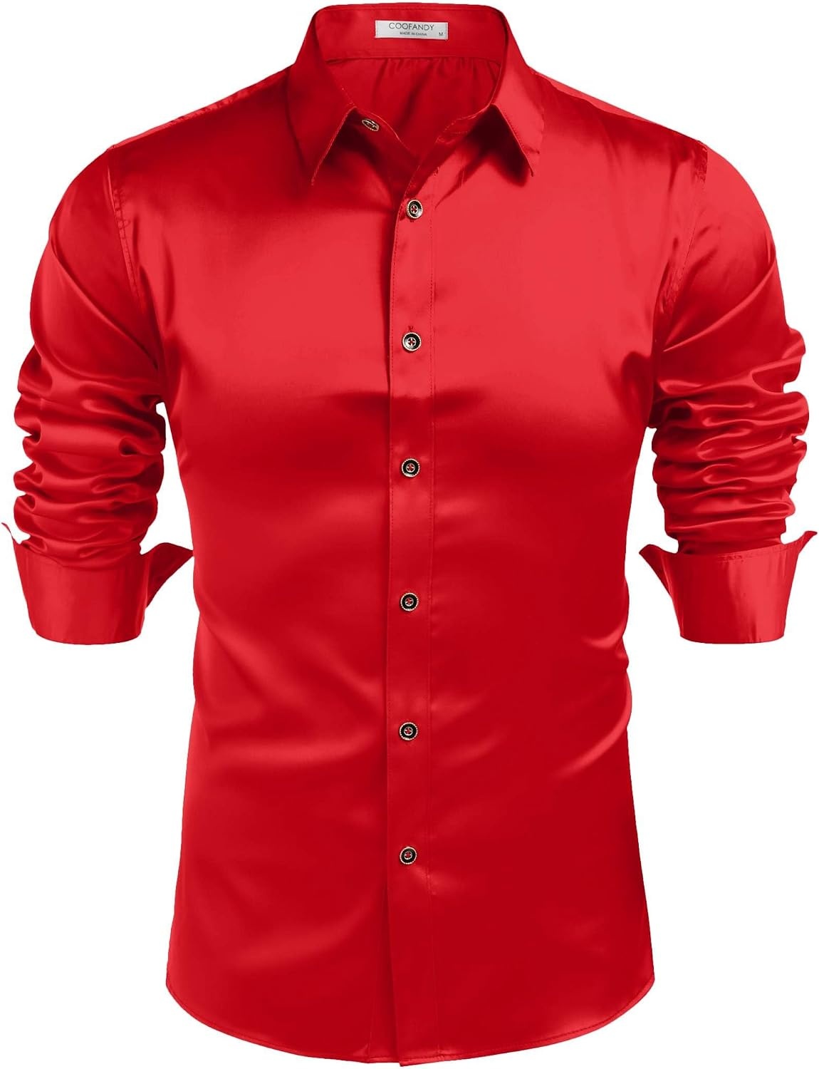 image:imageCOOFANDY Mens Satin Dress Shirts Long Sleeve Shiny Button Down ShirtRed