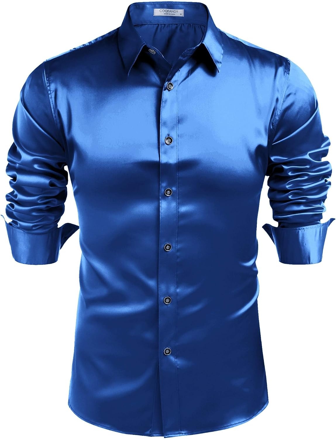 image:imageCOOFANDY Mens Satin Dress Shirts Long Sleeve Shiny Button Down ShirtRoyal Blue