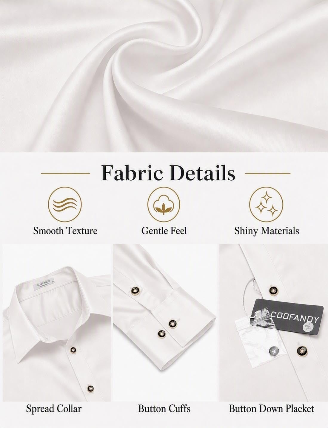 image:imageCOOFANDY Mens Satin Dress Shirts Long Sleeve Shiny Button Down ShirtWhite