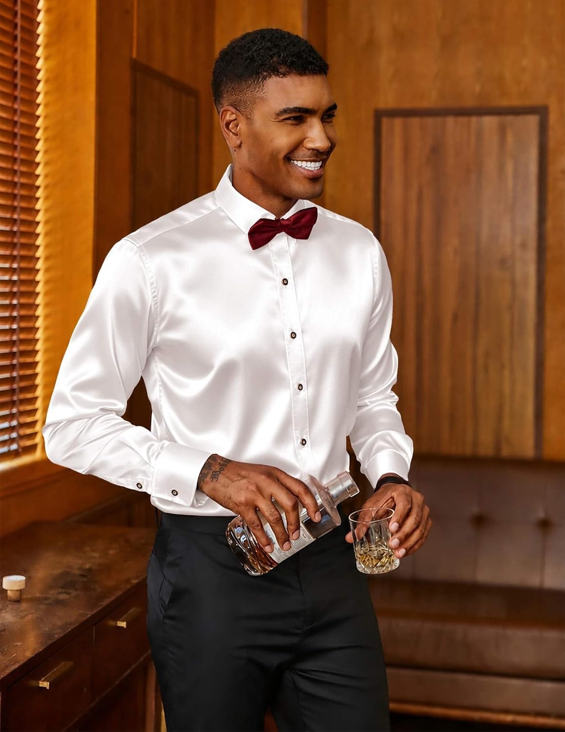 image:imageCOOFANDY Mens Satin Dress Shirts Long Sleeve Shiny Button Down ShirtWhite