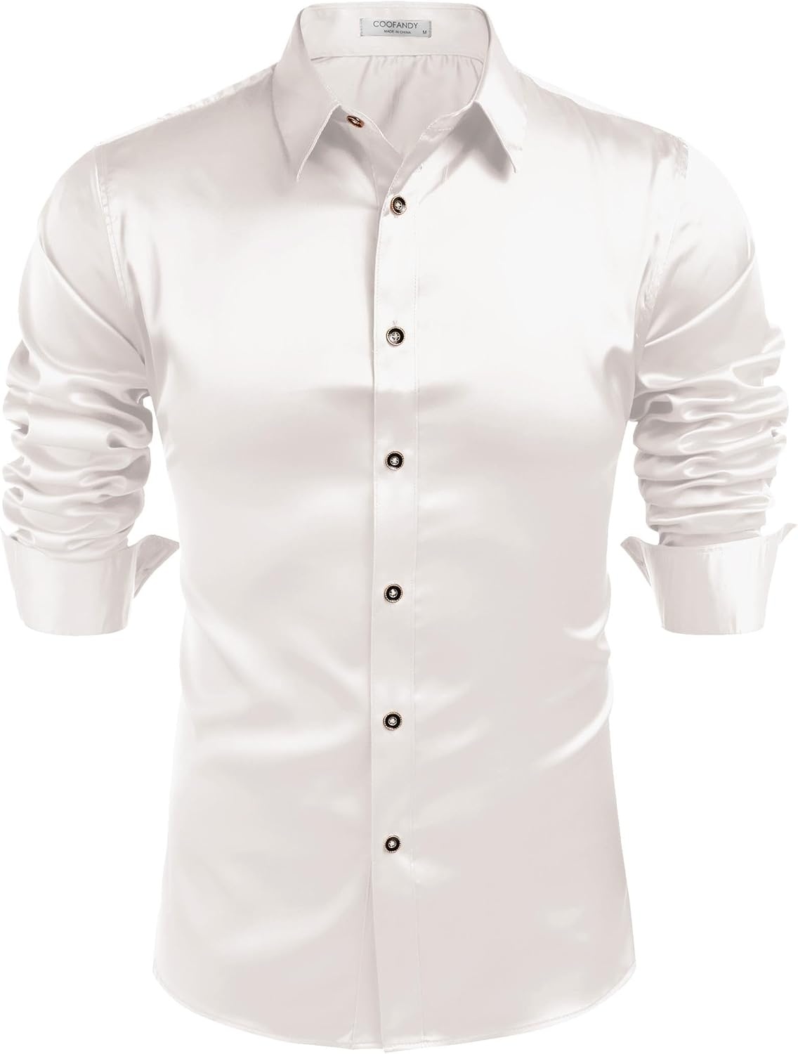 image:imageCOOFANDY Mens Satin Dress Shirts Long Sleeve Shiny Button Down ShirtWhite