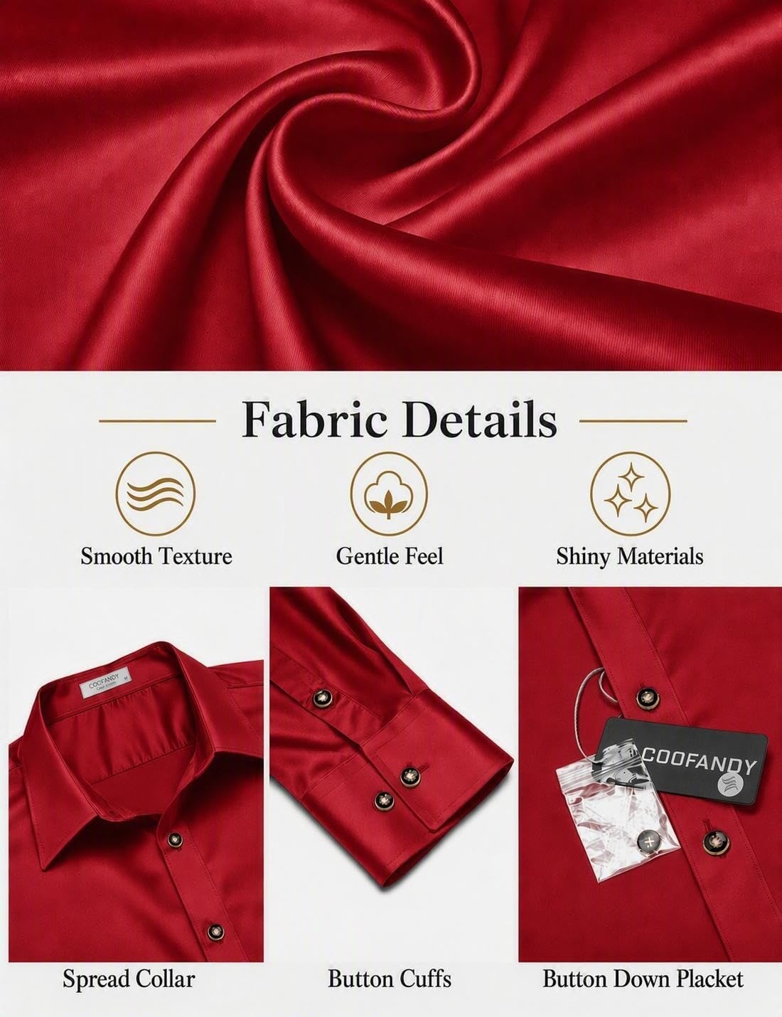 image:imageCOOFANDY Mens Satin Dress Shirts Long Sleeve Shiny Button Down ShirtWine Red