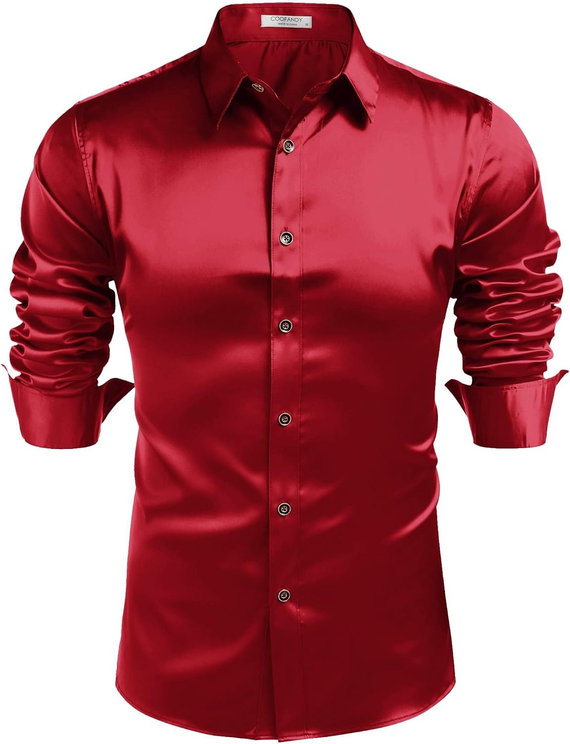 image:imageCOOFANDY Mens Satin Dress Shirts Long Sleeve Shiny Button Down ShirtWine Red