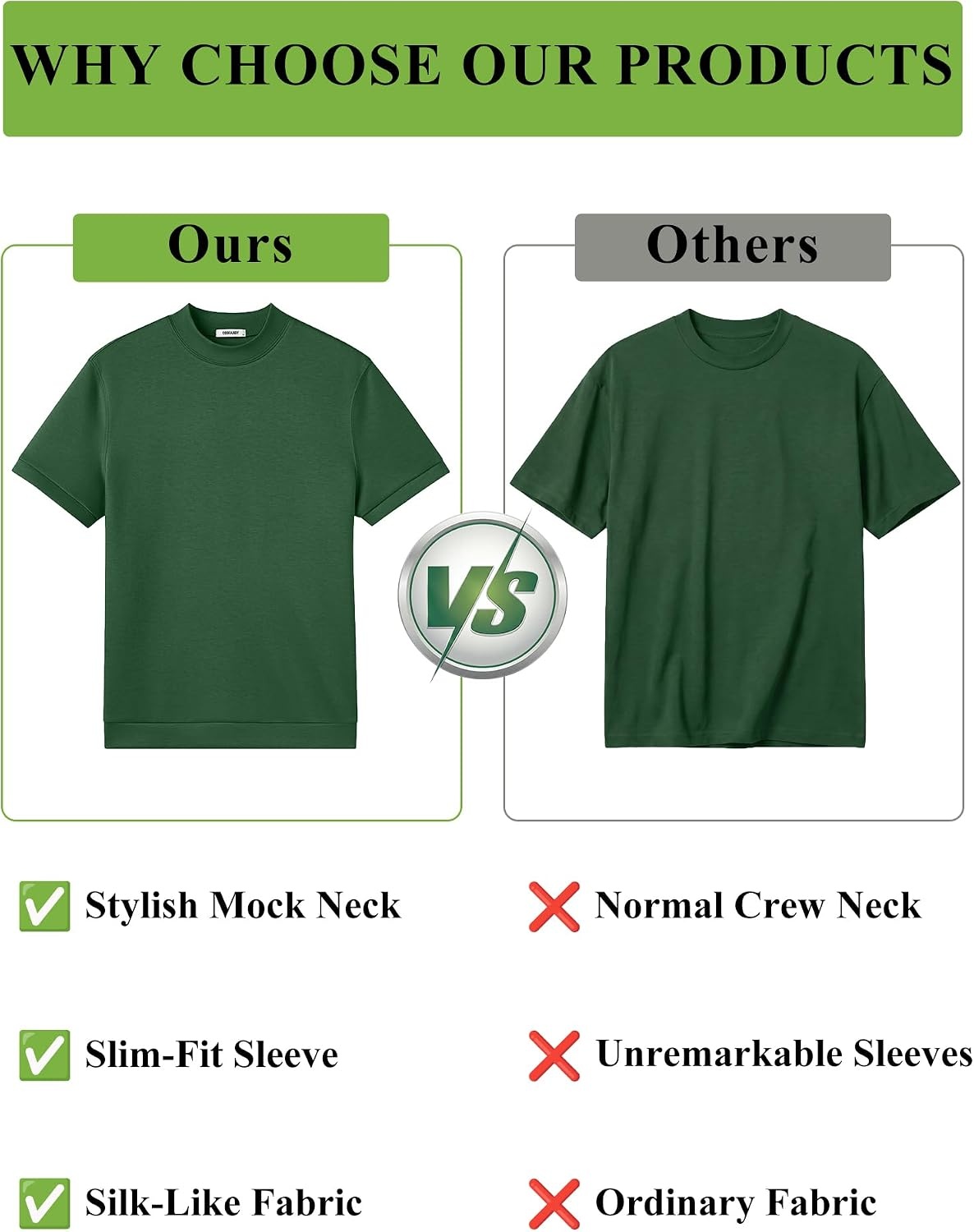 image:imageCOOFANDY Mens Short Sleeve Mock Neck Sweater Casual Slim Fit Basic TopsGreen