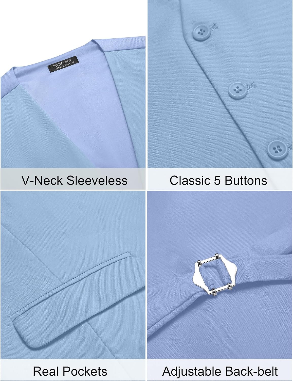 image:imageCOOFANDY Mens Suit Vest Formal Dress Vest Slim Fit Buesiness WeddingLight Blue