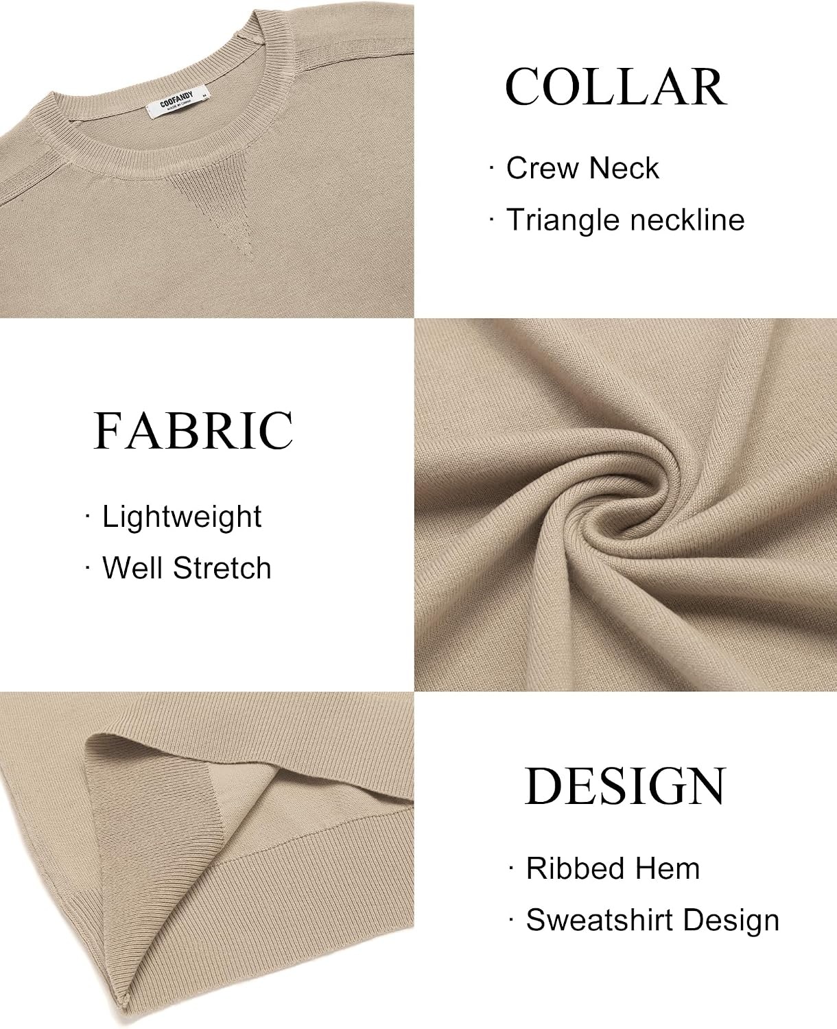 image:imageCOOFANDY Mens Sweater Crewneck Pullover Lightweight Dress Sweater Silm FitKhaki