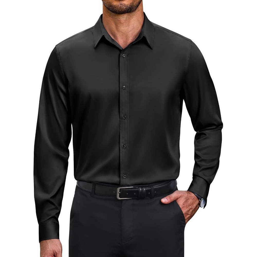 image:imageCOOFANDY Mens Dress Shirts Long Sleeve Wrinkle Free Stretch Button Down Shirts Formal Business ShirtsBlack