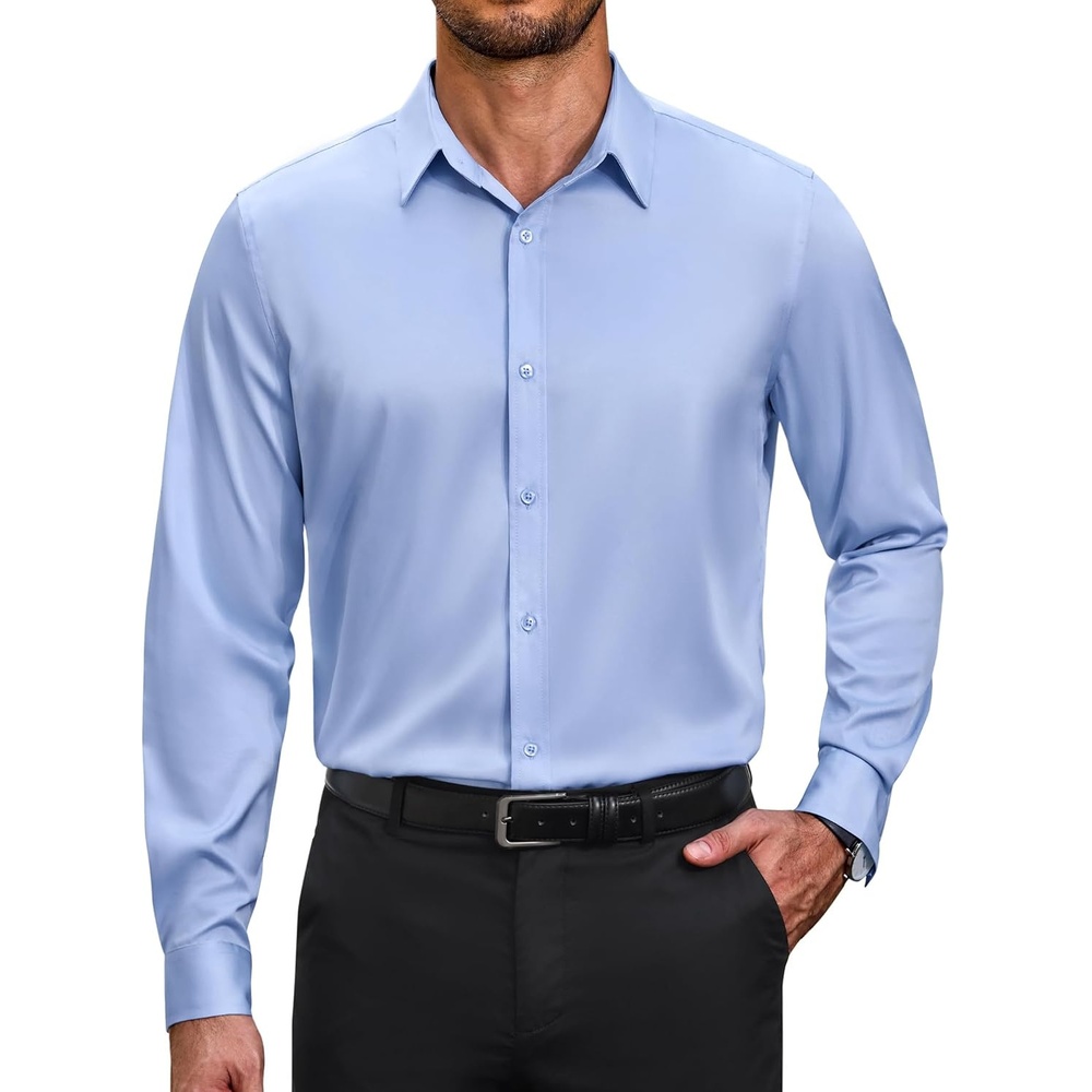 image:imageCOOFANDY Mens Dress Shirts Long Sleeve Wrinkle Free Stretch Button Down Shirts Formal Business ShirtsBlight Blue
