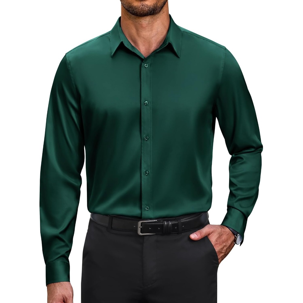 image:imageCOOFANDY Mens Dress Shirts Long Sleeve Wrinkle Free Stretch Button Down Shirts Formal Business ShirtsDark Green