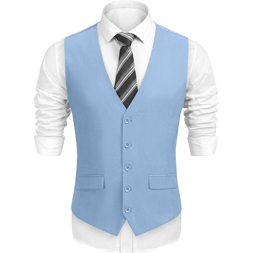image:imageCOOFANDY Mens Suit Vest Formal Dress Vest Slim Fit Buesiness WeddingLight Blue