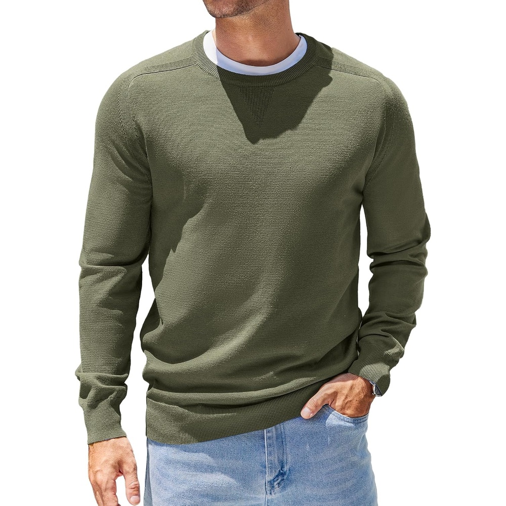 image:imageCOOFANDY Mens Sweater Crewneck Pullover Lightweight Dress Sweater Silm FitArmy Green