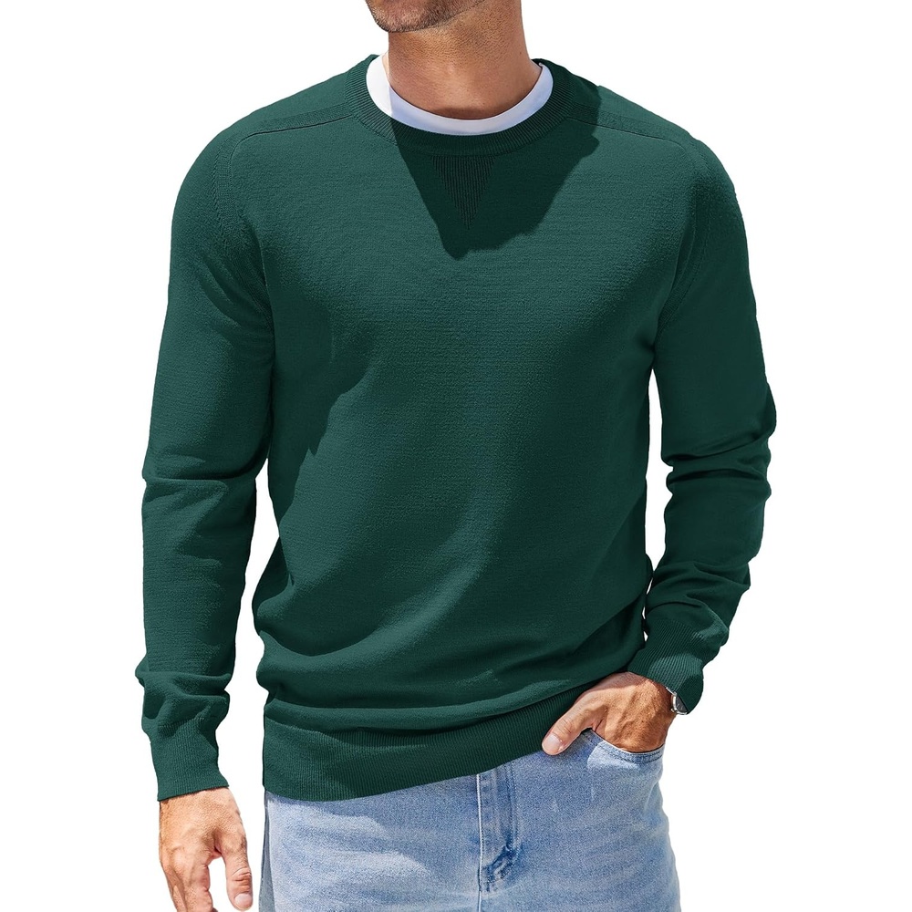 image:imageCOOFANDY Mens Sweater Crewneck Pullover Lightweight Dress Sweater Silm FitBright Green