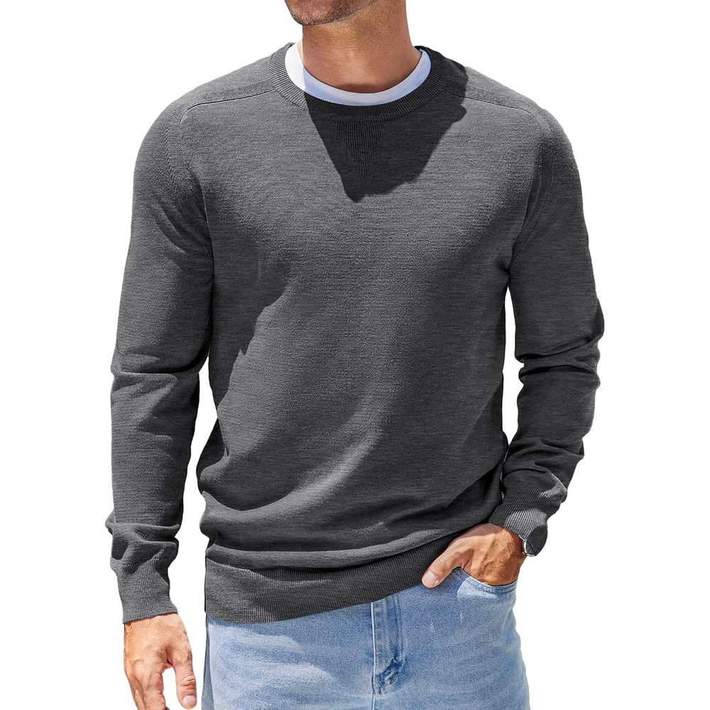 image:imageCOOFANDY Mens Sweater Crewneck Pullover Lightweight Dress Sweater Silm FitDark Gray