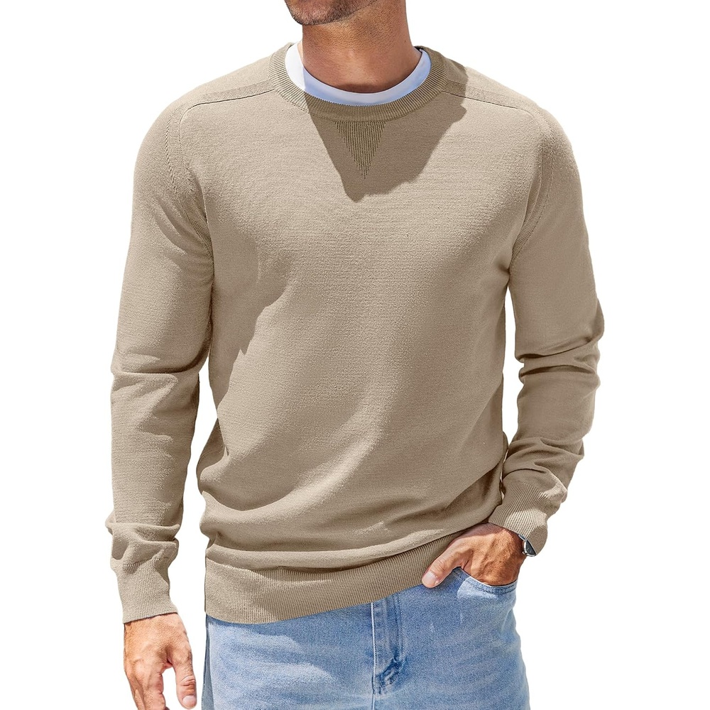 image:imageCOOFANDY Mens Sweater Crewneck Pullover Lightweight Dress Sweater Silm FitKhaki