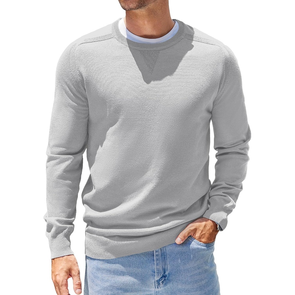 image:imageCOOFANDY Mens Sweater Crewneck Pullover Lightweight Dress Sweater Silm FitLight Gray