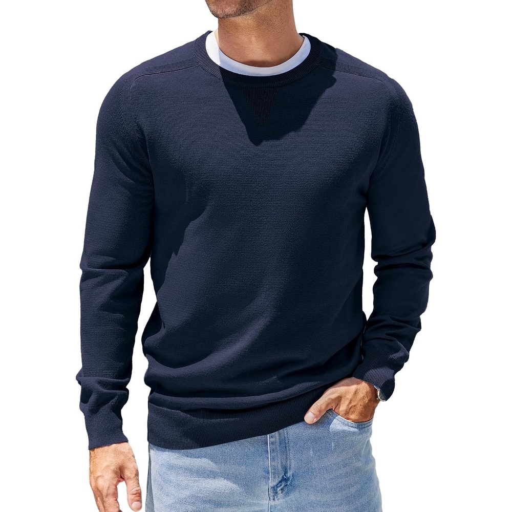 image:imageCOOFANDY Mens Sweater Crewneck Pullover Lightweight Dress Sweater Silm FitNavy Blue