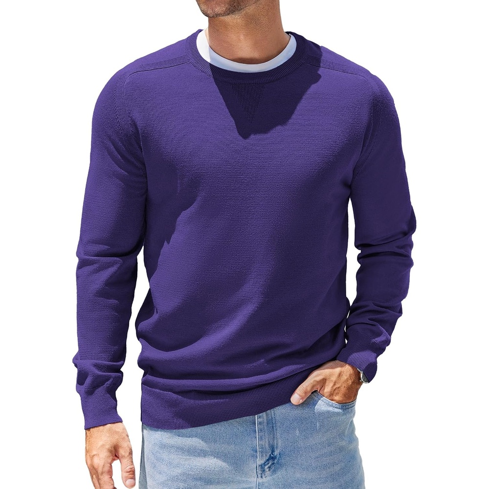 image:imageCOOFANDY Mens Sweater Crewneck Pullover Lightweight Dress Sweater Silm FitPurple