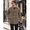 COOFANDY Men’s Double Breasted Pea Coat Winter Overcoat Short Trench Coat Notched Collar(Brown Plaid)