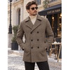 COOFANDY Men’s Double Breasted Pea Coat Winter Overcoat Short Trench Coat Notched Collar(Brown Plaid)