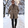 COOFANDY Men’s Double Breasted Pea Coat Winter Overcoat Short Trench Coat Notched Collar(Brown Plaid)
