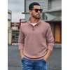 COOFANDY Mens Quarter Button Sweatshirt Long Sleeve Pullover Waffle Casual Stand Collar Sweater(Dusty Pink)