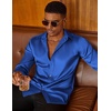 COOFANDY Mens Satin Dress Shirts Long Sleeve Shiny Button Down Shirt(Royal Blue)