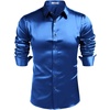 COOFANDY Mens Satin Dress Shirts Long Sleeve Shiny Button Down Shirt(Royal Blue)
