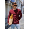 COOFANDY Mens Sweater Crewneck Pullover Lightweight Dress Sweater Silm Fit(Dark Red)