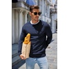 COOFANDY Mens Sweater Crewneck Pullover Lightweight Dress Sweater Silm Fit(Navy Blue)